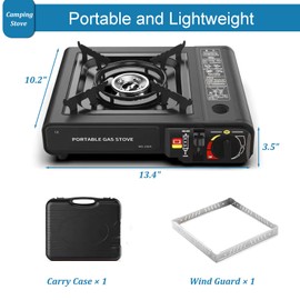 Dual Fuel Stove with Butane & Propane with Carrying Case, Wind-Guard Camping Stove Portable and lightweight for Emergency, Hiking, Backpacking, Camping Essentials (Black)