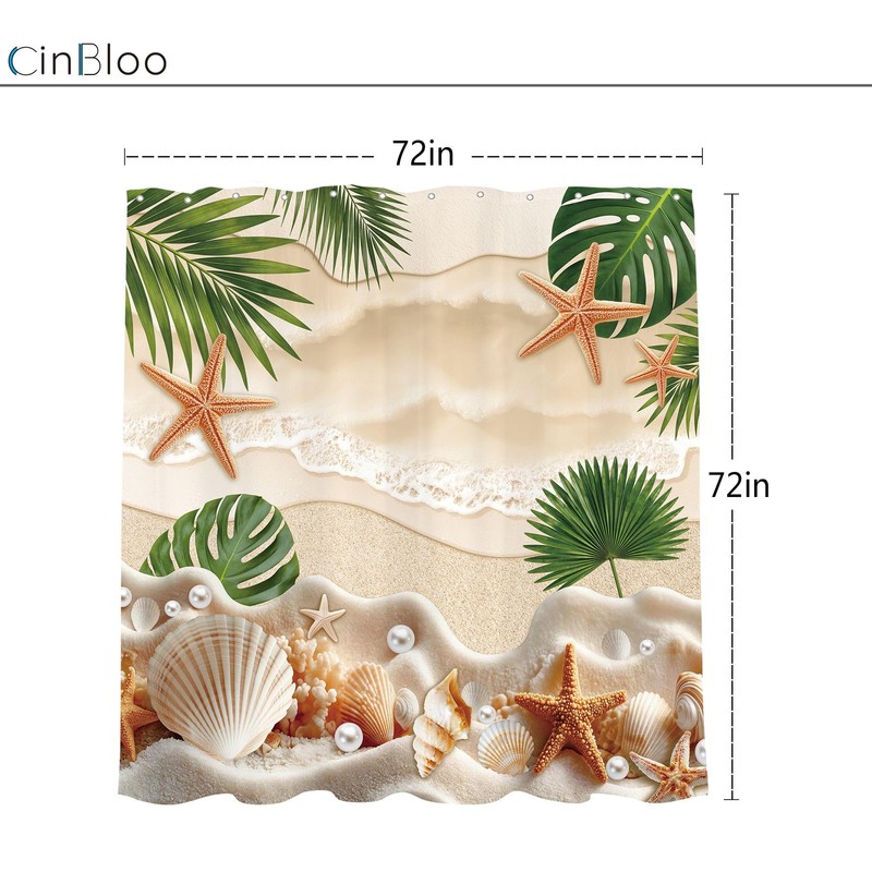 Starfish Beach Coastal Sage Green Palm Tree Sea Bathroom Shower