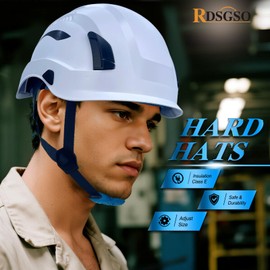 RDSGSO Safety Helmet Construction Work Head Protection Hard Hats Lightweight 6-Point Suspension ANSI Type 1 Approved (R1E Type 1 Class E, White Hard Hats)