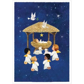 Baby Angels And Creche Boxed Christmas Cards - 16 Cards & 16 Envelopes