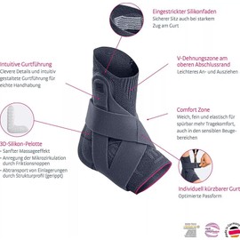 medi Levamed Active Ankle Bandage Foot Bandage Left Silver Size VI with Stabilising Strap System and Extended Relief Zone Unique Comfort Knit Perfect Fit
