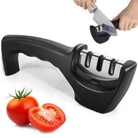 DWFYOI Messerschärfer,3 Stufen Messerschärfer,Manueller Messerschleifer für Küchenmesser & Scheren,Rutschfest, Ergonomisch, Ideal für Haushalt & Hobbyköche,Schwarz