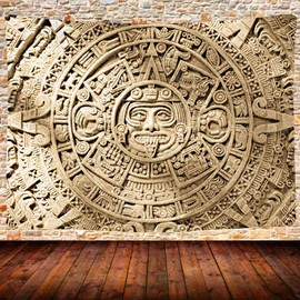 UHOMETAP Mayan Tapestry, Ancient Aztec Calendar Tapestry Wall Hanging, Aztec Symbol Mandala Home Decor Tapestry Picnic Mat Beach Towel Wall Art Decor for Bedroom 80x60 Inches GTQQUH967