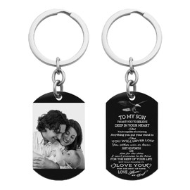 Engraving To My Son Believe Love Note Text inspiration quote Dog Tag Pendant Keychain From Mom Dad Family For Graduation Christmas Gift