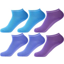 Non Slip Yoga Pilates Socks, 3 Pairs Yoga Socks for Women & Men, Full Toe Ankle Fall Prevention Grip Socks, Anti-slip/Non-slip, for Ballet, Pilates, Hospital, Home, Barre, Multi-color