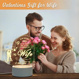 QYMCAT Gifts for Women Wife, Gifts for Her, Night Light for Wife Birthday Anniversary Valentines Day Gifts, Warm White LED Bedside Lamp, Clear