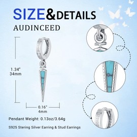 AUDINCEED Viking Earrings for Women Men 925 Sterling Silver Turquoise Gothic Earrings Hoop Dangle Earring Viking Jewelry Gifts