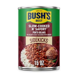BUSH'S BEST 15oz Canned Slow-Cooked N' Savory Pinto Beans, Source of Plant Based Protein and Fiber, Low Fat, Gluten Free