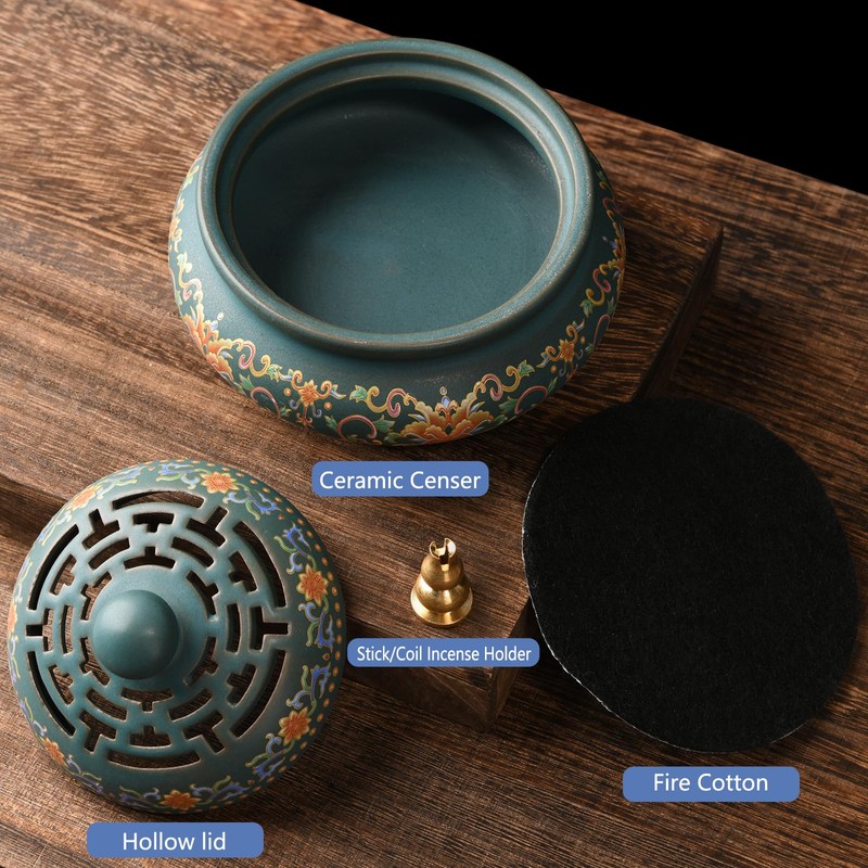EOIMS Ceramic Incense Burner with Incense Holder Handmade Smudgeing Burning