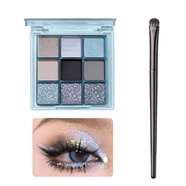 happykau Eyeshadow Palette, 9 Colors, Eyeshadow Cosmetics, Eye Makeup, Glitter, Makeup Palette, Waterproof, Sweatproof, High Color, Sustainable, High Adhesion (Blue)