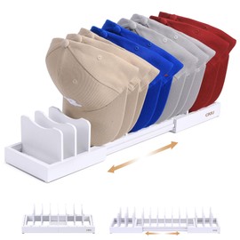 Expandable Hat Stand for Baseball Caps, Bamboo Hat Organizer for 7 to 13 Baseball Caps, Hat Holder for Closet, Bedroom, Dresser, and Shoe Cabinets (White)