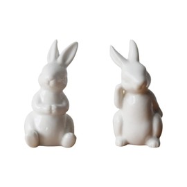 NOLITOY 2Pcs Ceramic White Rabbit, Easter Rabbit Figurines Statue Easter Bunny Rabbits for Easter Decor Home Desktop Decor