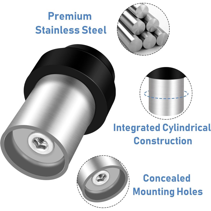 Door Stopper, 65mm Floor Mount Door Stop, Stainless Steel, Cylindrical