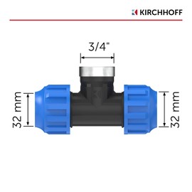 Kirchhoff T-transition piece with internal thread, plastic 3/4 inch x 20 mm, for HDPE pipe, various sizes, DVGW tested, drinking water quality, black, 984844417