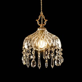 LYTSNUGIC Small Vintage Crystal Pendant Light Kitchen Island,French Brass Glass Mini Hanging Light,Adjustable Height Single Light Fixture, Gold Antique Chandelier for Bathroom,Dining Room,Bedroom