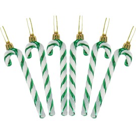 DERAYEE 6 PCS Christmas Glitter Candy Cane Plastic Candy Cane Christmas Tree Decorations for Xmas New Year Party Supplies (Green&White)