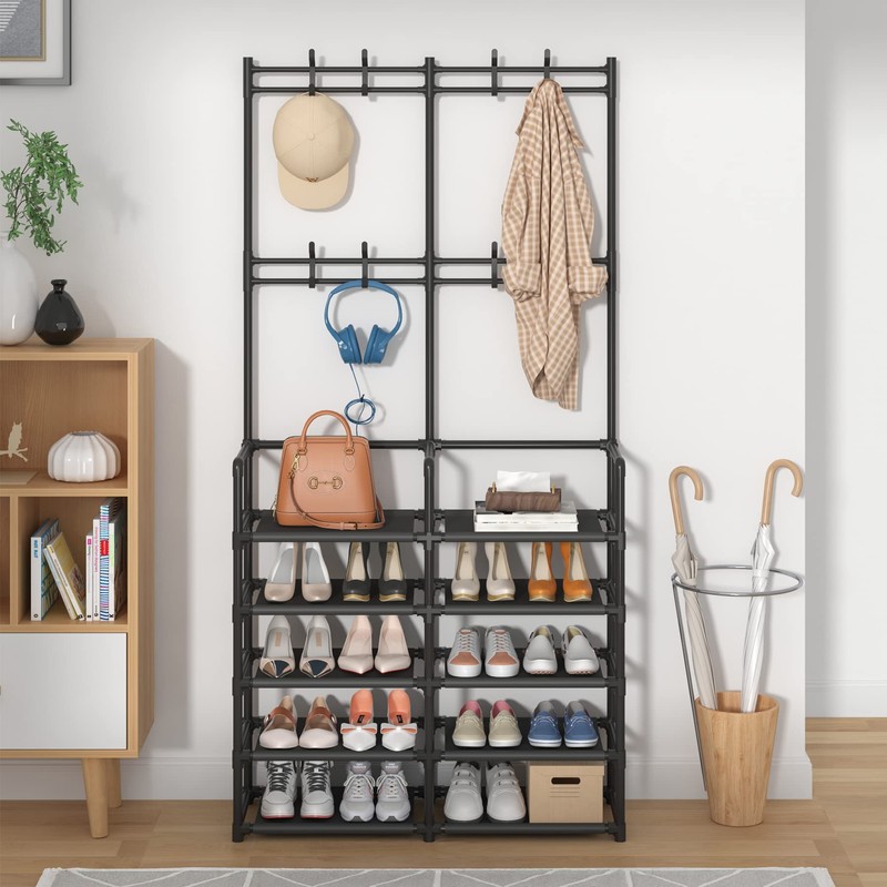 Laiensia 5-Tier Entryway Coat Rack, Coat and Shoe Rack, Entryway