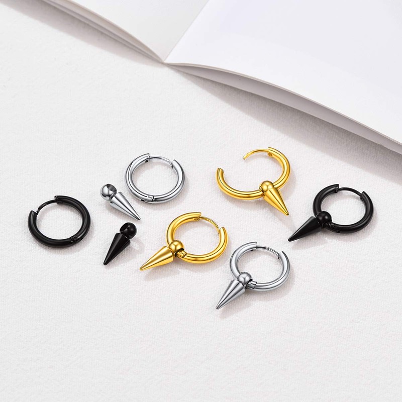 FOCALOOK Earrings Men Women Huggie Hoop Earrings Black Earrings Stainless