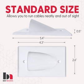 BestMounts - Outer Nose Behind Wall Cable Management TV Cord Hider for Wall Mounted TV - Single Gang Low Voltage Recessed Wall Plates Cable Pass Through for Wires, HDTV, HDMI (12 Pack, White)