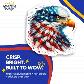 Patriotic Eagle Stickers - American Flag Art - Eagle Head Design - 2 Pack - 5" Wide Design - Adheres to Laptops, Tumblers, and More - Made in The USA - AQS0025