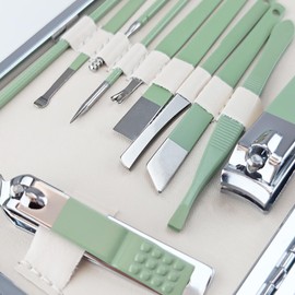 KuqitsBai Manicure Set 7/15/18 Pieces Available Pedicure Kit Nail Set Nail Clippers Polished Stainless Steel Nail Case for Nail Care Beauty Home and Travel (Mint Green 18)