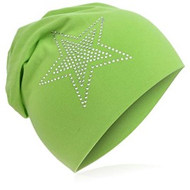Unisex Children’s Jersey Slouch, Beanie, Long Beanie with Rhinestone Star, Cotton, Trendy, Unisex - 48-53