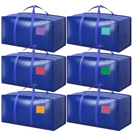 6 Pack Extra Large Heavy Duty Moving Bags with Reinforced Zipper & Wide Handles, Moisture-Resistant Storage Bins Packing Cubes for Clothes, College Dorm, Travel, and Home Organization, Blue