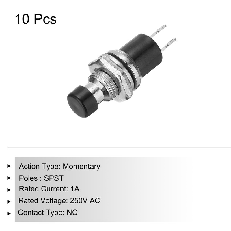 sourcing map 10 Pcs 1A 250V AC 7mm Mini Momentary