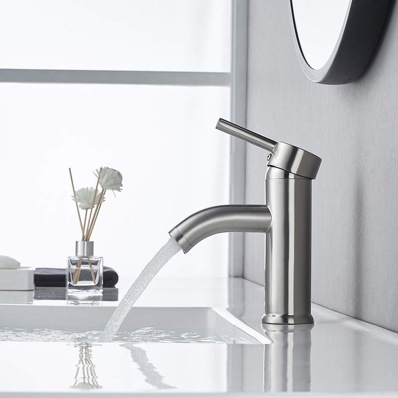 Bathroom Faucet Brushed Nickel One-Handle, Modern one Hole Bathroom Sink