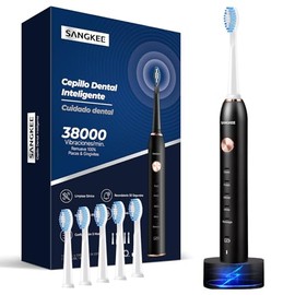SANGKEE Cepillo de Dental Eléctrico Sónico Recargable, 5 Modos, 38,000 VPM, 6 Cabezales de Repuesto, Carga Rápida de 3 Horas para Hasta 45 Días de Uso, Temporizador Inteligente, para Adultos, IPX7