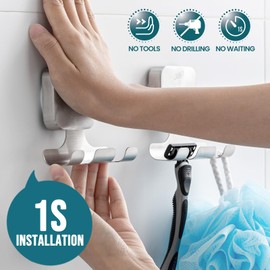 TAILI Razor Holder for Shower with Suction Cup Metal Vacuum Shower Hooks Reusable Bathroom Suction Hooks Razor Holder for Shaver Towels Robes Multipurpose Hanging 2 Packs, Square, Silver