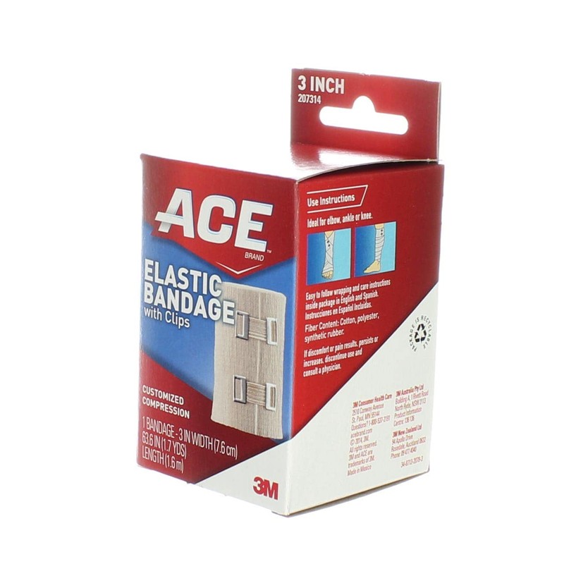 ACE 207314 Elastic Bandage with E-Z Clips, 3-Inch x 64-Inch
