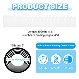 PATIKIL 51mm (2") Plastic Binding Combs, 10 Pcs 21 Rings Comb Binding Spines 450 Sheet Capacity Letter Size for Binding Paper Sheets Notebook Calendar Picture Album, White
