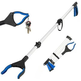 43" Grabber Reacher Tool, Foldable Reacher Grabber Pickup Tool with 360° Rotating Jaw & Magnets, Extra Long Trash Picker Upper Grabber, Lightweight Grabbers for Seniors (Blue)