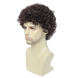 Traqur Short Curly Wig for Men,Pelucas Para Hombres,Buddy the Elf Wig,Home Alone Costume (Dark Brown)