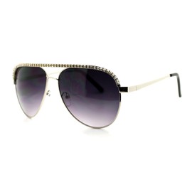 Rhinestone Top Aviator Sunglasses Womens Fashion Eyewear UV 400 Silver