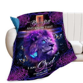 Christian Blanket Lion Cross Decor Inspirational Throw Blanket Gifts for Girls Boys Be Still and Know That I Am God Religious Warm Soft Plush Fleece Flannel Blanket for Kids Adults Men Women 50"X40"