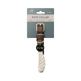 Field & Wander - Rope Dog Collar, w/Gold Engravable Name Tag, Adjustable, Extra Tough Material, Natural Cream Color, 100% Recyclable Packaging (Size: 17"-21")