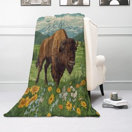 Kibue Cartoon Bison Blanket - Soft & Cozy Warm Flannel Throw - Plush Lightweight Blankets for Travel, Sofa, Bedroom, Office - Gifts for Adults Women Kids - for All Seasons 60"×50"
