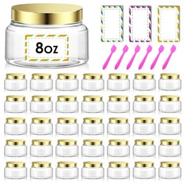 Paquete de 36 recipientes de plástico para cosméticos de 8 onzas con tapas, rellenables, transparentes y vacíos, para mantequilla corporal, exfoliantes de azúcar, crema, lociones, caramelos, etiquetas