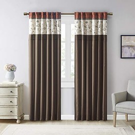 Madison Park Serene Embroidered Room Darkening Rod Pocket/Back Tab Treatment Curtain Window Panel Drape for Bedroom Livingroom and Dorm, 50x84, Spice