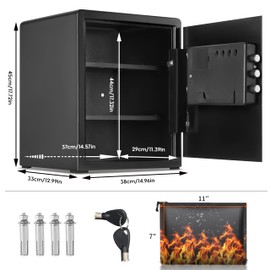 2.0 Cubic Fingerprint Fireproof Home Safe With Fireproof Document Bag, Digital Security Safe With Removable Shelf Secure Cash, Jewelry and Valuables. (With fireproof bag, 17.7”H X 15”W X 13”D)
