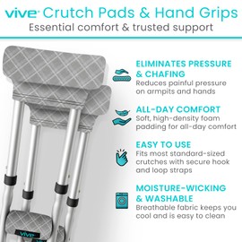 Vive Crutch Pads & Hand Grips - Padding for Walking Arm Crutches - Universal Underarm Padded Forearm Handle Pillow Covers for Hand Grips - Soft Foam Armpit Accessories for Adults, Kids (Plaid)