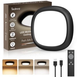 Motion Sensor Rechargeable Ceiling Light with Remote, 12000mAh Waterproof Wireless Shower Light, Battery Operated Closet Light Motion Sensored Indoor LED Overhead Lighting no Wiring for Hallway Garage