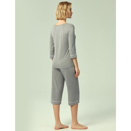 GYS Bamboo Viscose Women's Pajama Sets 3/4 Sleeve Top and Capri Pants 2 Piece Sleep Set, Heather Grey, XX-Large
