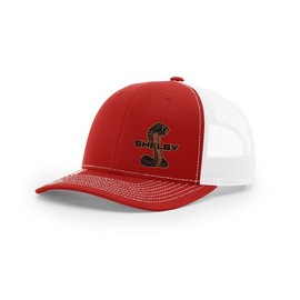 Shelby Cobra Snake Logo Side Panel Laser Engraved Leather Patch Richardson 112 Snapback Trucker Hat Cap red/White
