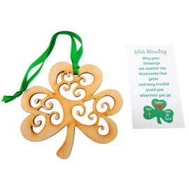 Irish Shamrock Ornament Irish Blessing Set with Wooden Christmas Decoration and Prayer Card, 3 Inch