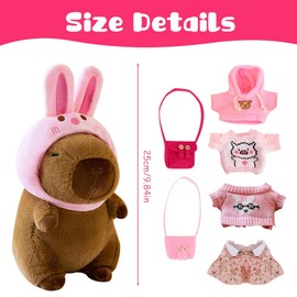 Mineup Capybara Plush With 7 Clothes&Accessories, 25cm Capybara Stuffed Animal, Dress Up Capybara Teddy, Cute CapybaraTeddy, Stuffed Capybara Toy for Boys Girls 4 5 6 7 8 Years Old Birthday Christmas