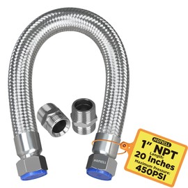 HOTYELL 1 Inch NPT Male Compressor Jumper Hose 20", 750°F/450 PSI Full Body 304 Stainless Steel Double Layers Air Hose with 360° Swivel Fittings (1'' NPT x 20" Length)