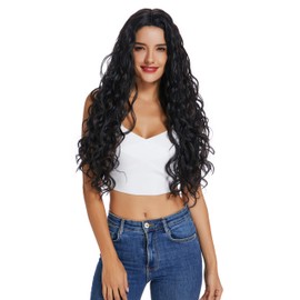 Jiasly Black Synthetic Wigs for womenï¼?Long Wavy Curly Wig Daily Party 22 Inchesï¼?#1ï¼? (Black)